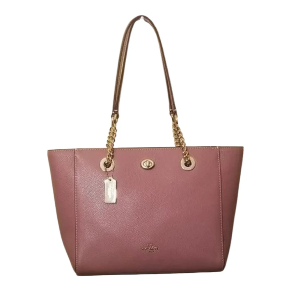 COACH 57107 Dusty Rose Pink Pebbled Leather Turnlock Tote Bag‎ Purse New